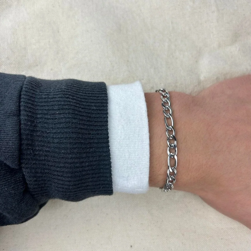 Vintage style stainless steel silver cuban link chain bracelet grunge punk 7mm